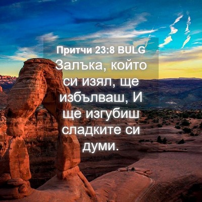Picture 04 - Притчи 23:8 BULG - Залъка, който си изял, ще - Bible Verse Picture