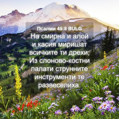 Picture 04 - Псалми 45:8 BULG - На смирна и алой и касия - Bible Verse Picture
