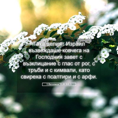 Picture 05 - 1 Летописи 15:28 BULG - Така целият Израил - Bible Verse Picture