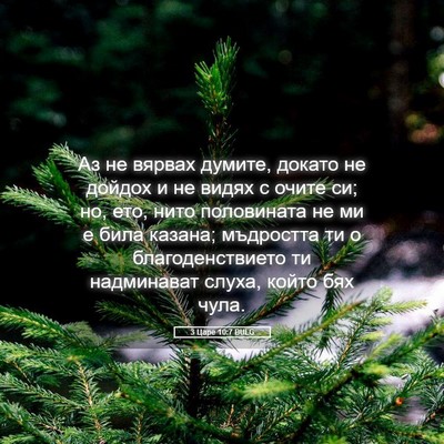 Picture 05 - 3 Царе 10:7 BULG - Аз не вярвах думите, докато - Bible Verse Picture