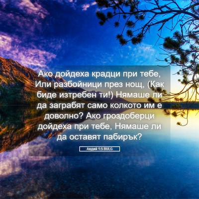 Picture 05 - Авдий 1:5 BULG - Ако дойдеха крадци при - Bible Verse Picture