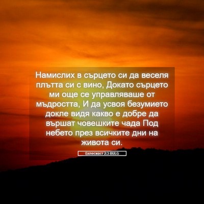 Picture 05 - Еклесиаст 2:3 BULG - Намислих в сърцето си да - Bible Verse Picture