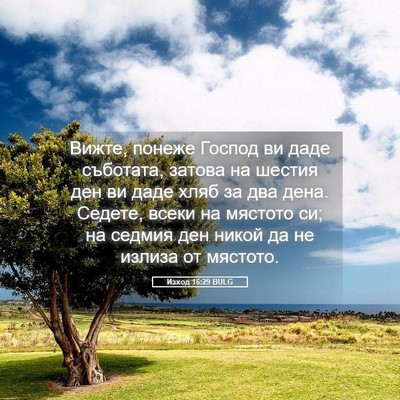 Picture 05 - Изход 16:29 BULG - Вижте, понеже Господ ви - Bible Verse Picture
