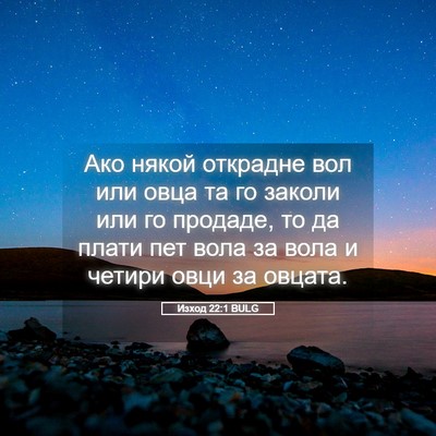 Picture 05 - Изход 22:1 BULG - Ако някой открадне вол или - Bible Verse Picture