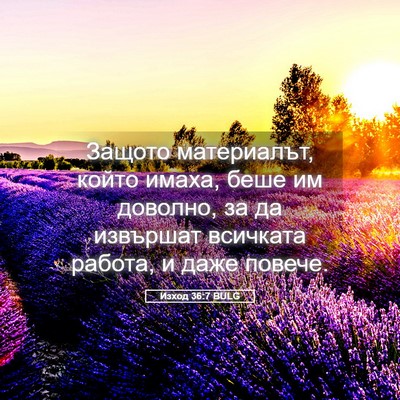 Picture 05 - Изход 36:7 BULG - Защото материалът, който - Bible Verse Picture