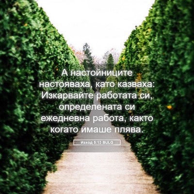 Picture 05 - Изход 5:13 BULG - А настойниците настояваха, - Bible Verse Picture