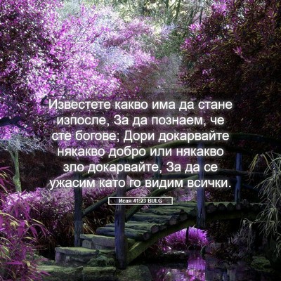 Picture 05 - Исая 41:23 BULG - Известете какво има да - Bible Verse Picture