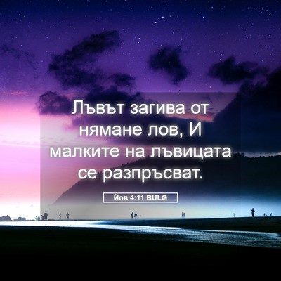 Picture 05 - Йов 4:11 BULG - Лъвът загива от нямане лов, - Bible Verse Picture