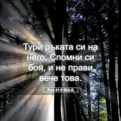 Picture 05 - Йов 41:8 BULG - Тури ръката си на него; - Bible Verse Picture