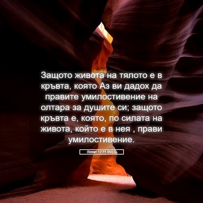 Picture 05 - Левит 17:11 BULG - Защото живота на тялото е в - Bible Verse Picture