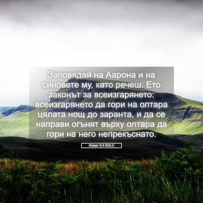 Picture 05 - Левит 6:9 BULG - Заповядай на Аарона и на - Bible Verse Picture