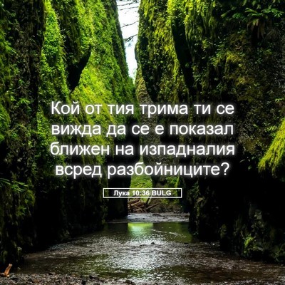 Picture 05 - Лука 10:36 BULG - Кой от тия трима ти се - Bible Verse Picture