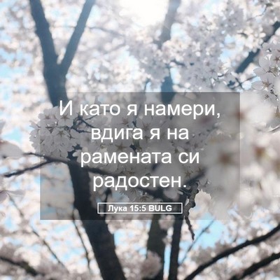 Picture 05 - Лука 15:5 BULG - И като я намери, вдига я на - Bible Verse Picture