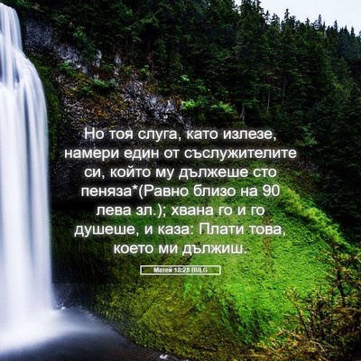 Picture 05 - Матей 18:28 BULG - Но тоя слуга, като излезе, - Bible Verse Picture