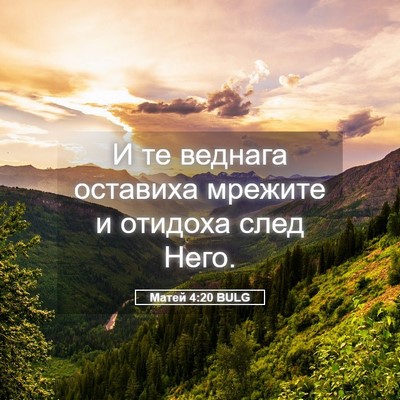 Picture 05 - Матей 4:20 BULG - И те веднага оставиха - Bible Verse Picture