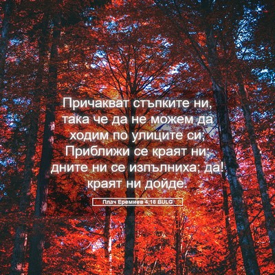 Picture 05 - Плач Еремиев 4:18 BULG - Причакват стъпките ни, - Bible Verse Picture