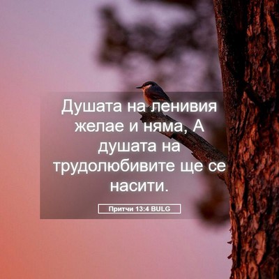 Picture 05 - Притчи 13:4 BULG - Душата на ленивия желае и - Bible Verse Picture
