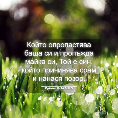 Picture 05 - Притчи 19:26 BULG - Който опропастява баща си - Bible Verse Picture