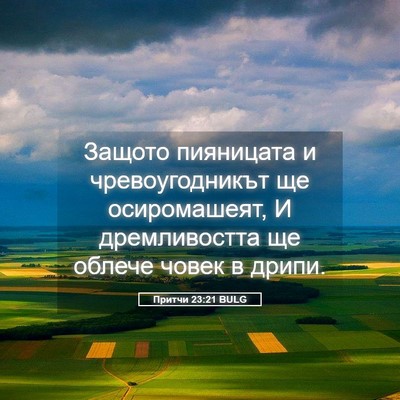 Picture 05 - Притчи 23:21 BULG - Защото пияницата и - Bible Verse Picture