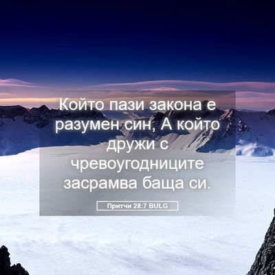 Picture 05 - Притчи 28:7 BULG - Който пази закона е - Bible Verse Picture