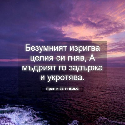 Picture 05 - Притчи 29:11 BULG - Безумният изригва целия си - Bible Verse Picture