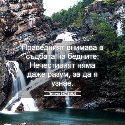 Picture 05 - Притчи 29:7 BULG - Праведният внимава в - Bible Verse Picture