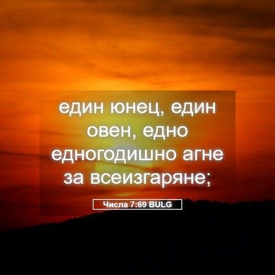 Picture 05 - Числа 7:69 BULG - един юнец, един овен, едно - Bible Verse Picture
