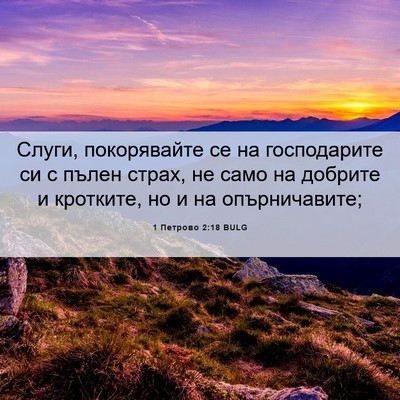 Picture 06 - 1 Петрово 2:18 BULG - Слуги, покорявайте се на - Bible Verse Picture