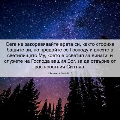 Picture 06 - 2 Летописи 30:8 BULG - Сега не закоравявайте - Bible Verse Picture