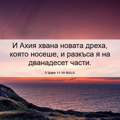 Picture 06 - 3 Царе 11:30 BULG - И Ахия хвана новата дреха, - Bible Verse Picture