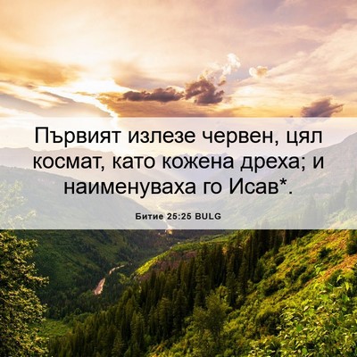 Picture 06 - Битие 25:25 BULG - Първият излезе червен, цял - Bible Verse Picture