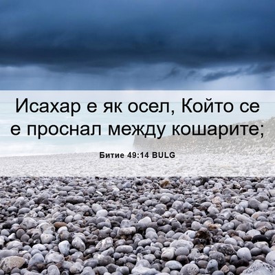 Picture 06 - Битие 49:14 BULG - Исахар е як осел, Който се е - Bible Verse Picture