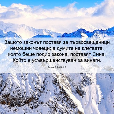 Picture 06 - Евреи 7:28 BULG - Защото законът поставя за - Bible Verse Picture
