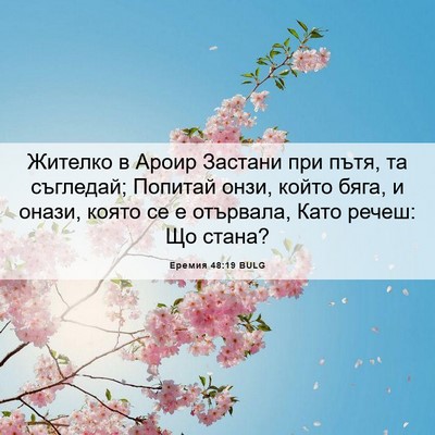 Picture 06 - Еремия 48:19 BULG - Жителко в Ароир Застани - Bible Verse Picture