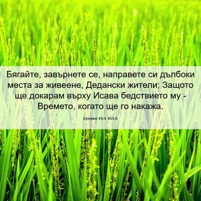 Picture 06 - Еремия 49:8 BULG - Бягайте, завърнете се, - Bible Verse Picture