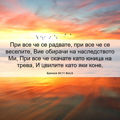 Picture 06 - Еремия 50:11 BULG - При все че се радвате, при - Bible Verse Picture