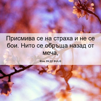 Picture 06 - Йов 39:22 BULG - Присмива се на страха и не - Bible Verse Picture