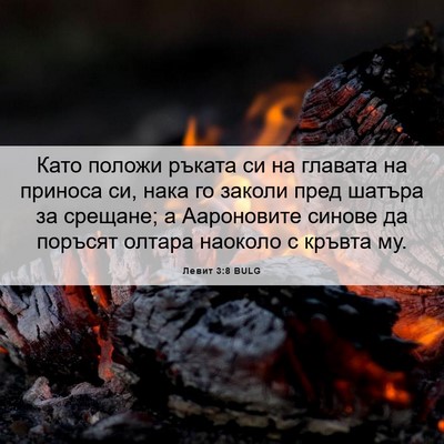 Picture 06 - Левит 3:8 BULG - Като положи ръката си на - Bible Verse Picture