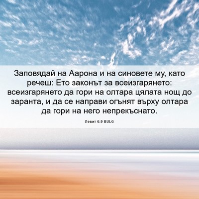 Picture 06 - Левит 6:9 BULG - Заповядай на Аарона и на - Bible Verse Picture