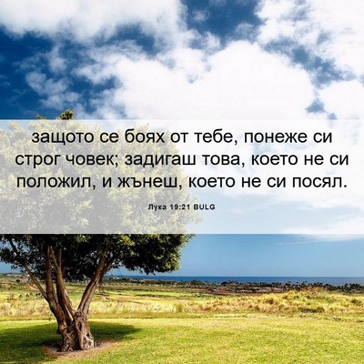 Picture 06 - Лука 19:21 BULG - защото се боях от тебе, - Bible Verse Picture