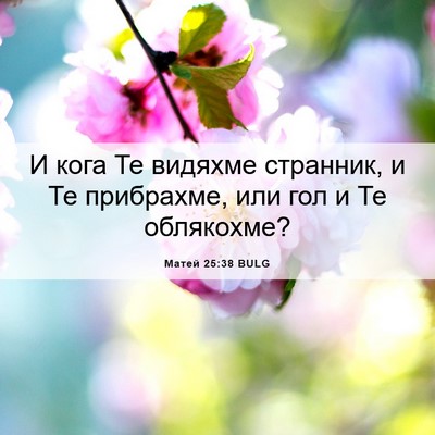 Picture 06 - Матей 25:38 BULG - И кога Те видяхме странник, - Bible Verse Picture