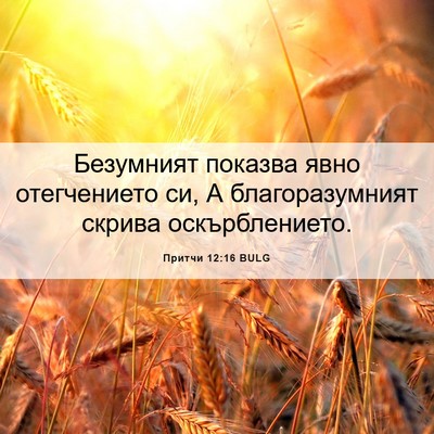 Picture 06 - Притчи 12:16 BULG - Безумният показва явно - Bible Verse Picture