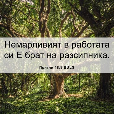 Picture 06 - Притчи 18:9 BULG - Немарливият в работата си - Bible Verse Picture