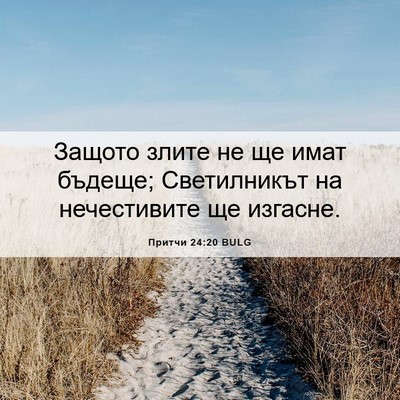 Picture 06 - Притчи 24:20 BULG - Защото злите не ще имат - Bible Verse Picture