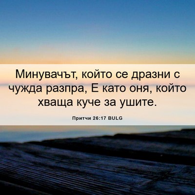 Picture 06 - Притчи 26:17 BULG - Минувачът, който се дразни - Bible Verse Picture