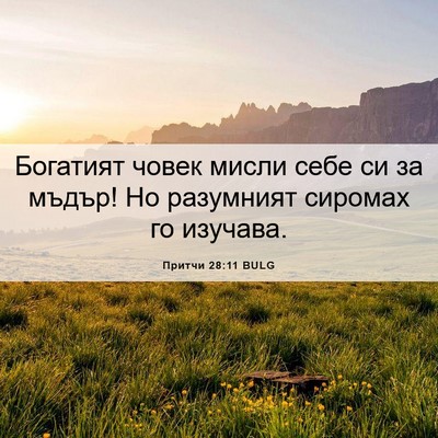 Picture 06 - Притчи 28:11 BULG - Богатият човек мисли себе - Bible Verse Picture
