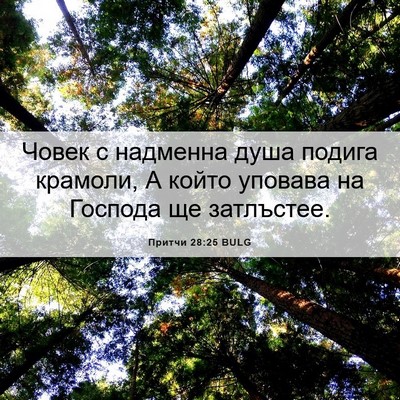 Picture 06 - Притчи 28:25 BULG - Човек с надменна душа - Bible Verse Picture