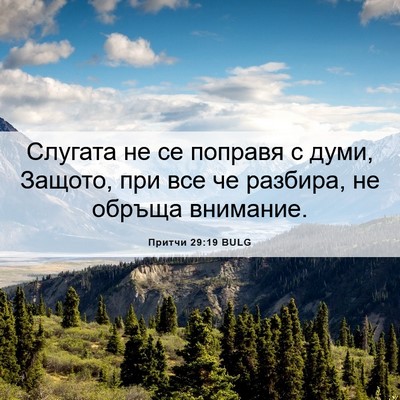 Picture 06 - Притчи 29:19 BULG - Слугата не се поправя с - Bible Verse Picture
