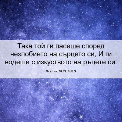 Picture 06 - Псалми 78:72 BULG - Така той ги пасеше според - Bible Verse Picture