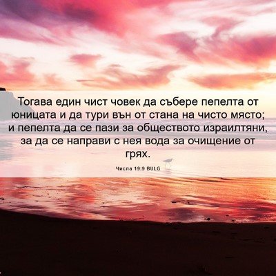 Picture 06 - Числа 19:9 BULG - Тогава един чист човек да - Bible Verse Picture